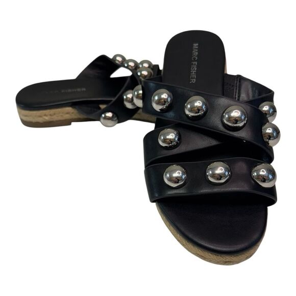 Marc Fischer Prisca Black Strappy with Silver Stud Sandal‎ Shoes Size 6 - Picture 1 of 8